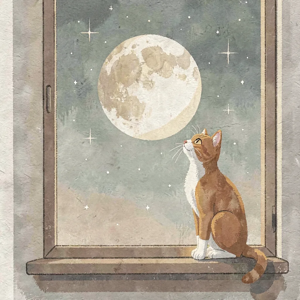 Moongazer — original cat illustration by Noni nyan