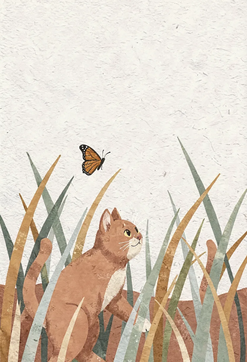 Butterfly Chase — original cat illustration by Noni nyan